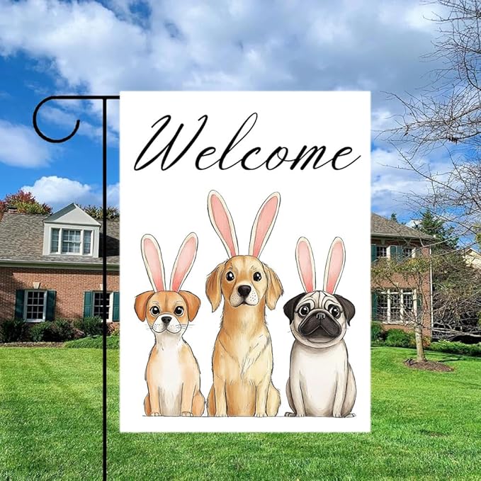 Gkyygk Welcome Dogs Welcome Garden Flag 12x18 Inch Banners Vertical Double Sided Yard Flag Burlap Farmhouse Outdoor Lawn Patio Decor