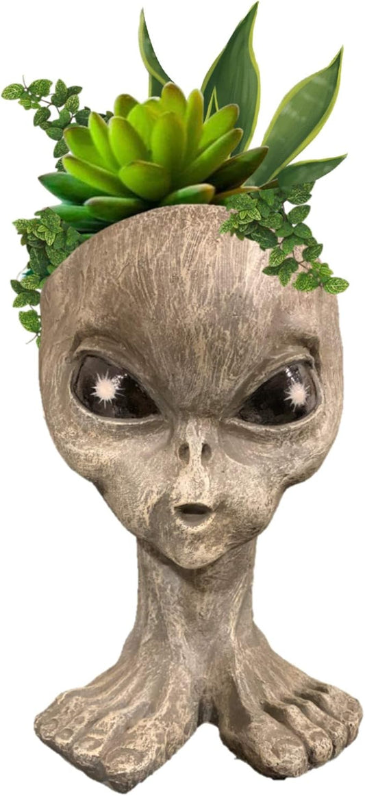 Alien Brother Roswell Planter Pot Extraterrestrial Celestial Being from Outer Space Patio & Garden Statue in Alien Greys Stone-Gray Finish