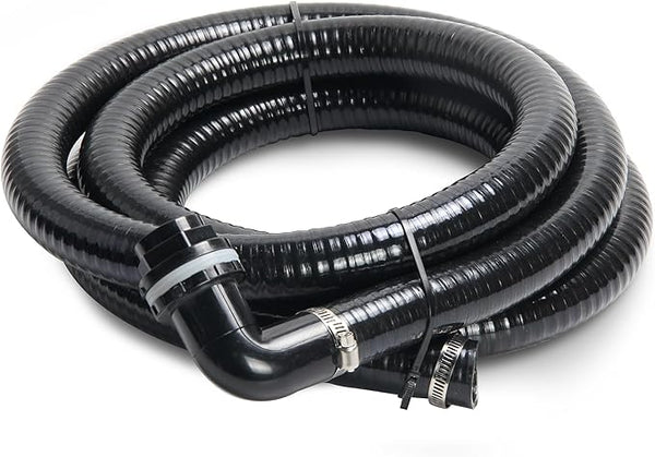 Pond Tubing ID 1” × 10ft Black Corrugated Flexible Reinforced Waterfall Pond Tube Sump Pump Hose, with 2 Stainless Steel Hose Clamps, for Garden Ponds, Waterfalls, Filter