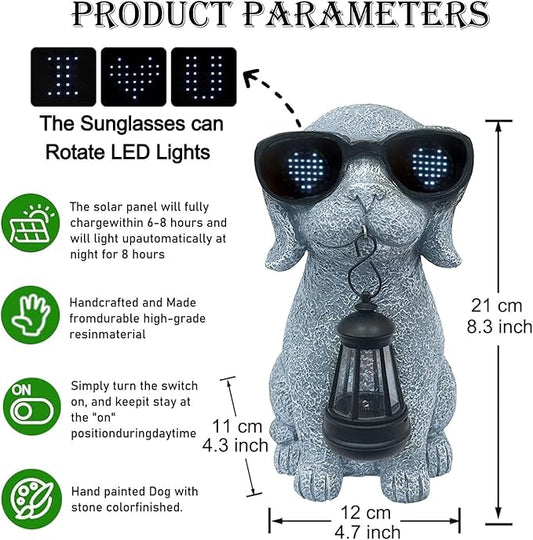 Solar Garden Outdoor Dog Statues - Garden Decorations Dogs Statue with Lantern, Waterproof Led Lights Yard Decor Figurine Birthday Gifts for Women Mom Grandma Dog Lovers for Patio Balcony Lawn