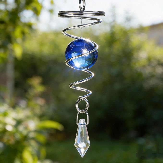 Hanging Wind Spinner, 2 Pieces, Blue and Purple Stainless Steel Decorative Wind Spinner with Swivel Hook for Smooth Spinning, Perfect Indoor Outdoor Garden Ornament, Patio & Yard