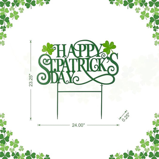 Glitzhome St. Patrick's Day Outdoor Decorations, 23.25"H Metal Happy St. Patrick's Day Yard Signs, Metal St. Patrick's Day Letters Decorative Garden Stake for Home Lawn Porch