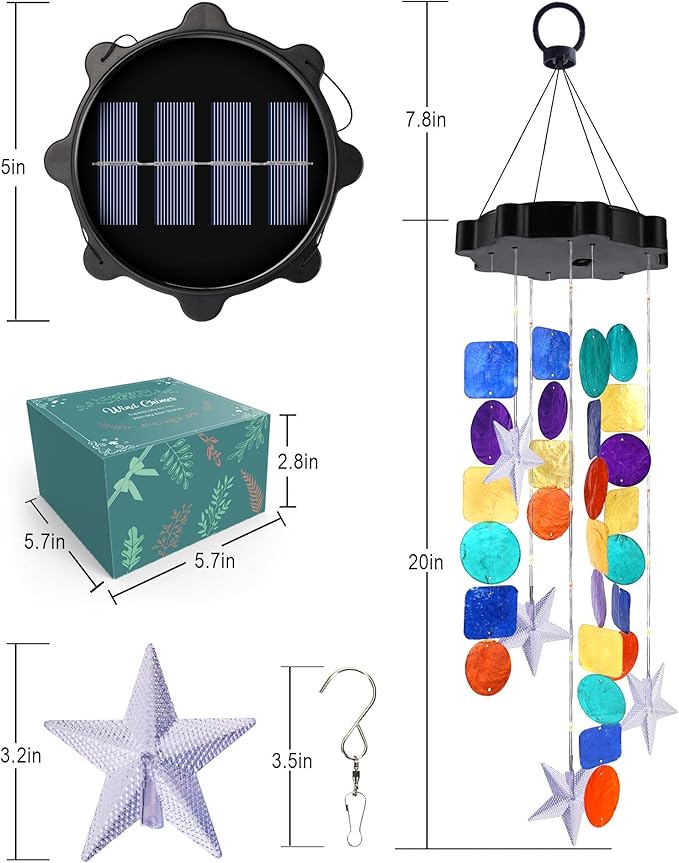 Toodour Solar Decorative Lights Outdoor, Colorful Shells Lights Gifts for Mom Grandma Women Wife Girls, Solar Wind Chimes Outside Decorative Mobile Light for Holiday Garden Porch Yard Window Decor