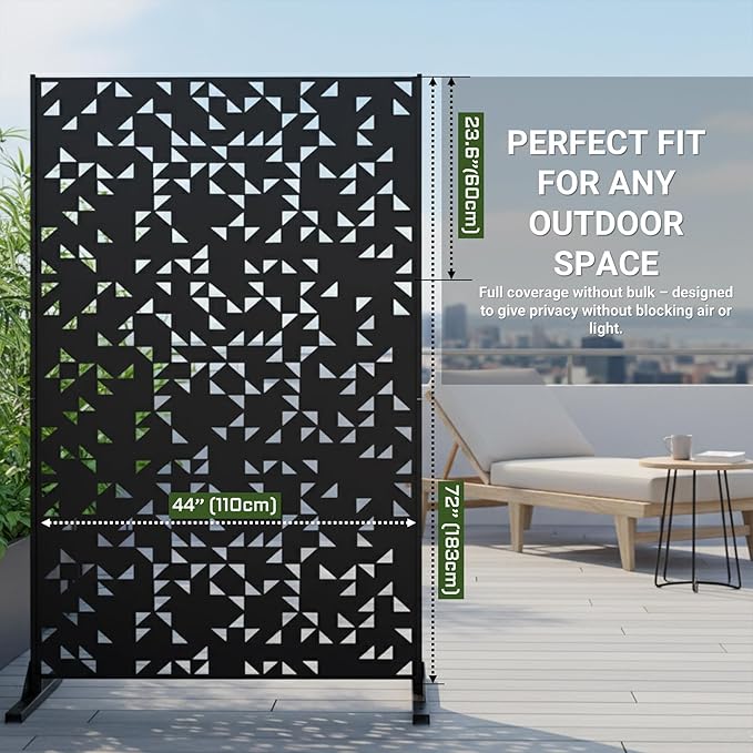 Metal Privacy Screen Outdoor 6FT โ Laser-Cut Geometric Mosaic Decorative Steel Panel, Weather-Resistant Freestanding Rustproof Privacy Wall Divider for Patio, Garden, Deck & Balcony
