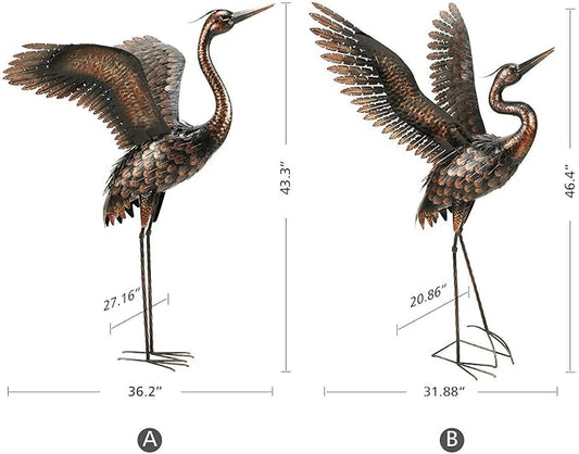 chisheen Garden Statue Outdoor Metal Heron Crane Yard Art Sculpture for Lawn Patio Backyard Decoration,46 inch (2-Pack)