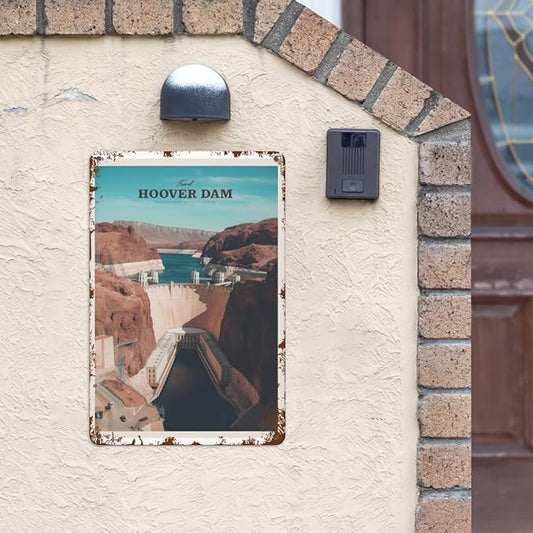 patio wall decor Travel Hoover Dam 6 retro signs metal vintage Home Retro Home Wall Decor for Indoor and Outdoor Use,Happy and Funny Life Quotes 8X12inch