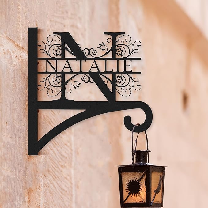 Custom Family Name Hanging Bracket Indoor and Outdoor | Personalized Initials Flower Hangers Gifts for Mother | Customizable 10 Inch Metal Plant Hanger | Plant Hook for Bird Feeder Wind Chime