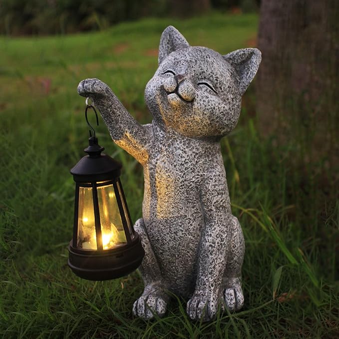 Cat Garden Outdoor Statues: Outside Decor with Lanterns for Yard Art Lawn Ornaments Porch Patio Balcony Home House - Birthday Gifts for Grandma Mom Women (cat2)