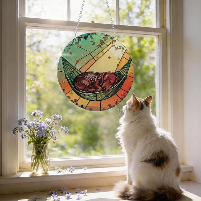 Dog Acrylic Suncatcher, Acrylic Suncatcher Window Hanging Decor, Hand-Painted Sun Catcher Garden Hangings, Dogs Christmas Ornaments for Tree Hanging, Dog Lovers Gifts for Women