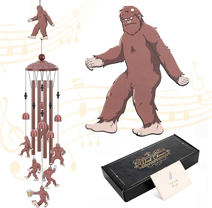 Colorful Bigfoot Wind Chimes Outdoor,Funny Metal Windchimes for Garden Patio Yard Decor Playful Sasquatch Gifts Novelty Bigfoot Lovers Present Father's Day Birthday Gift for Dad Grandpa