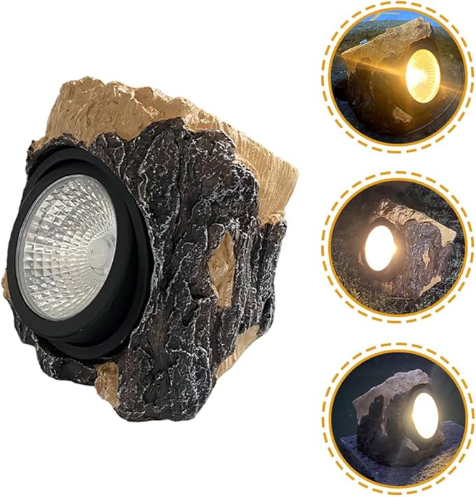SHINEOFI Solar Walkway Lights and Solar Garden Lights Stump Shape Resin Landscape Lighting for Outdoor Patio Yard Décor Lawn Decorations