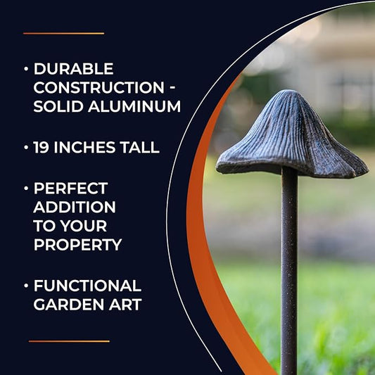 Carvers Olde Iron Decorative Garden Hose Guide Stake – 19" Solid Aluminum Heavy Duty Hose Protector for Landscaping, Flower Beds & Yard Edging - Mushroom
