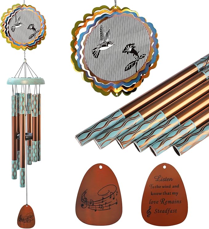 Aoedelyart Wind Chimes for Outside with 3D Animations Hummingbird Wind Spinner,37" Memorial WindChimes Outdoor Hanging Decor,Hummingbird Gift for Women Mom Grandma Wife,Garden Ornaments