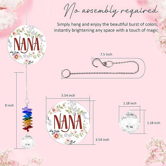 Aluminum Ornament Suncatcher - Nana - Christmas Mother's Day Birthday Gifts for Grandma, Mom - Unique Gift from Daughters, Granddaughters - Crystal Rainbow Maker - Window Hangings Home Decor