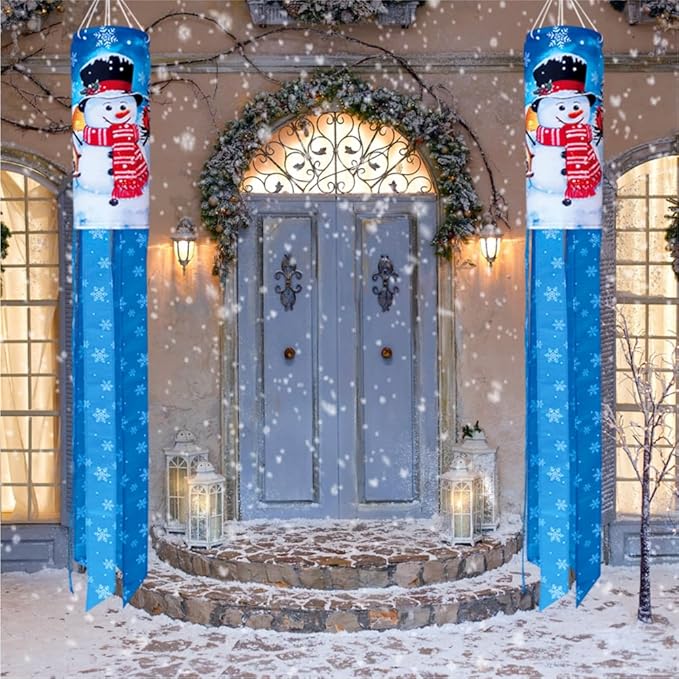 Winter Snowman Windsock 40 Inch Christmas Happy New Year Durable Outdoor Hanging Decoration for Yard Garden Patio Home Decor