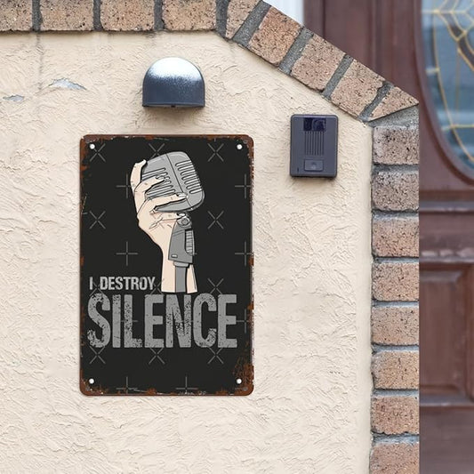 Vintage Tin Metal Sign Copy of I Destroy Silence for Gamer 8x12 Inch Retro Wall Decor for Home,Patio,Yard,Office,Funny Quotes and Motivational Sayings
