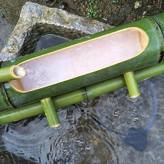 Bamboo Fountain Watergarden Handmade Pump Sculpture Statue Arts and Crafts Ornaments Waterfall Outdoor Japanese Pond Fish Tank Courtyard with Pump,40Cm Ornaments (45Cm)