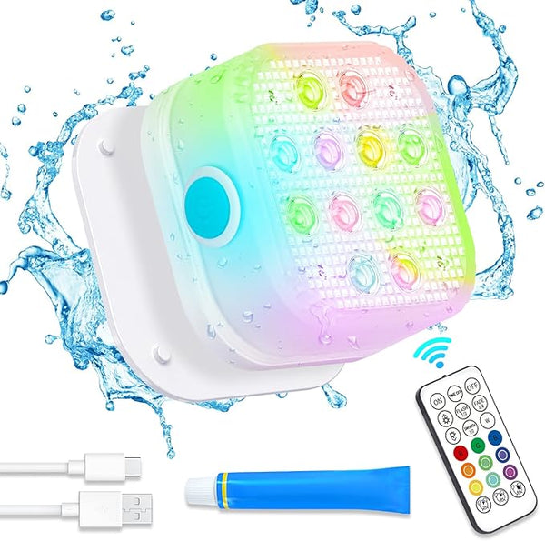 VIDOME Underwater Led Lights with Remote, IP68 Waterproof Magnet Floating Lights for Bathtubs, Ponds, Parties (1 Set)