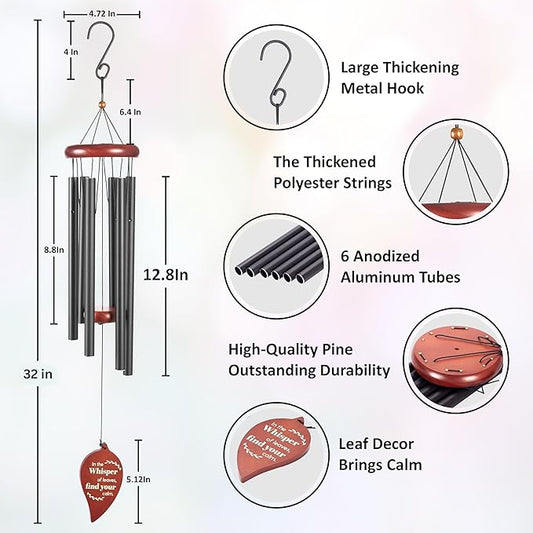 Wind Chimes for Outside – Memorial Wind Chimes 32" for Loss of Loved One with Leaf Spinner, Bereavement & Sympathy Gift, Soothing Tones, Bronze Finish