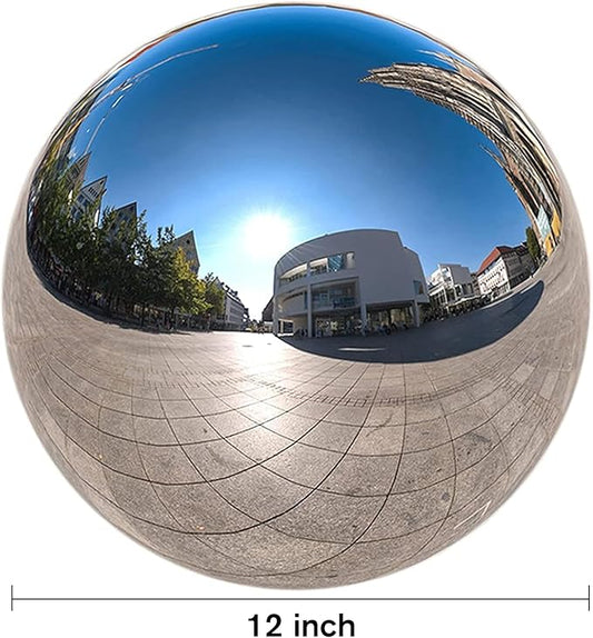 Nerien 12 Inch Gazing Ball, Stainless Steel Garden Mirror Globe, Polished Ornament Sphere, Hollow Floating Reflective Hemisphere, Home Outdoor Pond Housewarming Swimming Pool Decoration Gifts, Silver