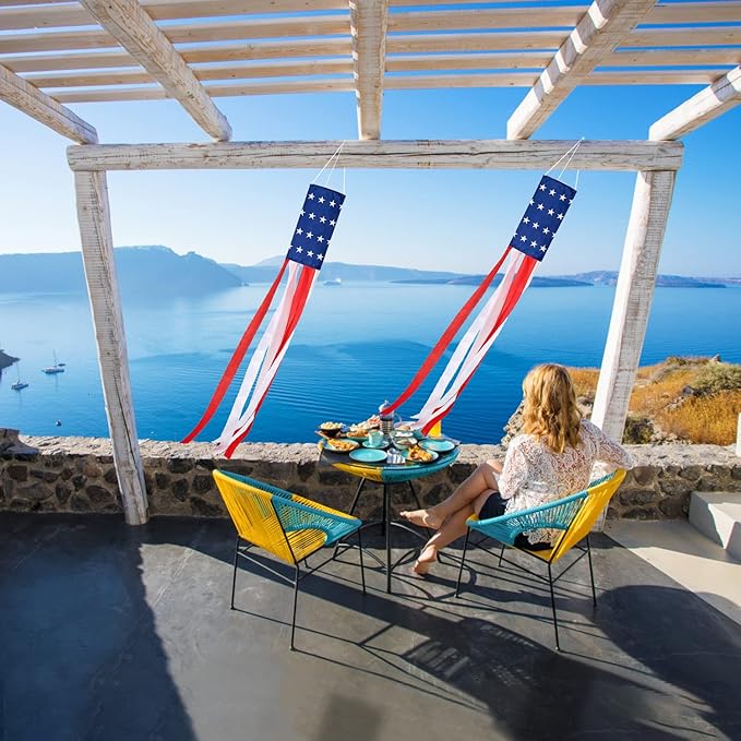 2 Pack 4th of July Windsock American Flag Wind Socks Outdoor Heavy Duty, 40" Stars Stripes USA Flag Windsocks for Patriotic Memorial Day Decorations & 4th July Decorations Outdoor Yard Garden Tree
