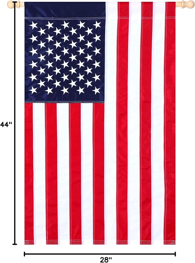 28 x 44 Inch Embroidered American House Flag, Heavy Duty Outdoor Premium 210D Nylon, Embroidered Stars,Sewn Stripes,July 4th Independence Day House Flags