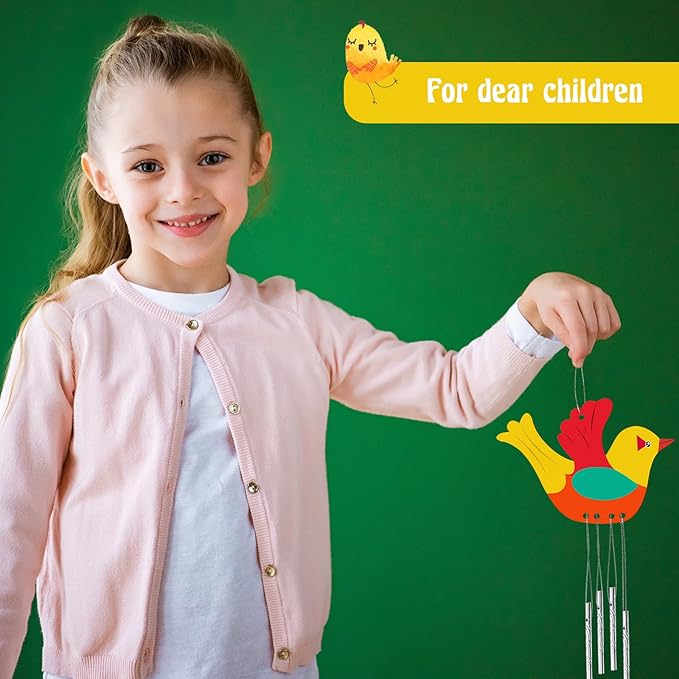Taiyin 50 Pieces Bird Wooden Wind Chime Craft Kit for Kids DIY Make Your Own Wind Chimes Decorative Wooden Hanging for Classroom Outdoor Garden Patio Balcony Arts Crafts Supplies