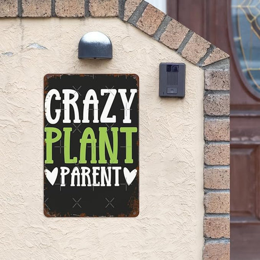 patio wall decor Crazy Plant Parent vintage signs metal Bathroom Wall Decor Sign for Bathroom,Kitchen,Yard,Garage,Cafe,Hotel and Home Fun Quotes and Inspirational Messages 8X12inch