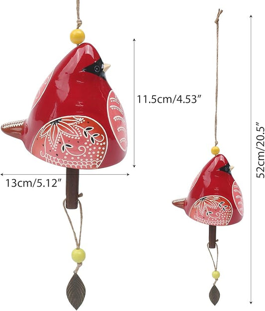 Bird Song Bell Wind Chime, Ceramic Cardinal Fashion Hanging Windchimes for Rustic Music Garden Backyard Church Decoration Porch Outside Outdoor Festival Memorial Gift Witness Friendship (Red)