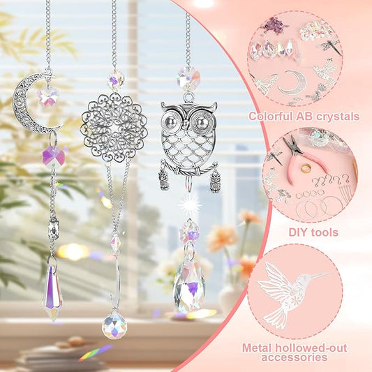 Tarklanda 460 PCS DIY Crystal Suncatcher Craft Kit - Rainbow Maker Hanging Sun Catchers with Hooks Chains Colorful Prism Pendants for Window Garden Home Decor Wedding Birthday Gifts