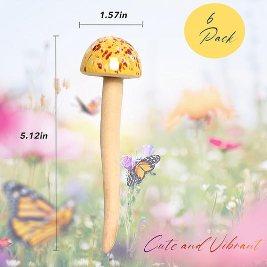 Mushroom Outdoor Decor 6pcs Colorful Ceramic Mushroom Home, Garden, Planters, Yard, Lawn Ornaments Stakes (5.12inch)
