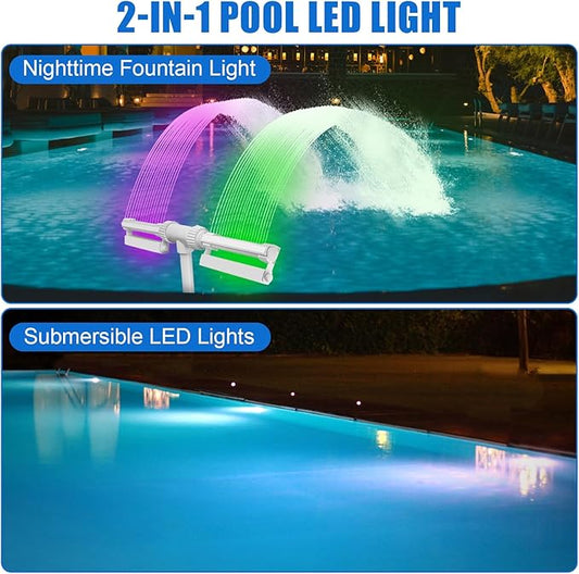 2PCS LED Lights for Pool Fountain, IP68 Waterproof 7-Color 4-Mode, Rechargeable Dual-Purpose with Remote & Clip-on Mount for Pool Waterfall/Underwater Use