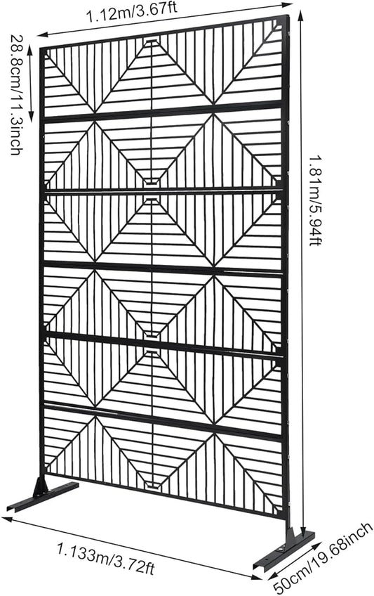 Metal Privacy Screen, 72" H x 44" W Freestanding Privacy Screens, Patio Decorative Metal Fence Panels with Stand, Portable Divider Screens, for Backyard/Patio/Deck (Black-Stripe, 72''H×44''W)