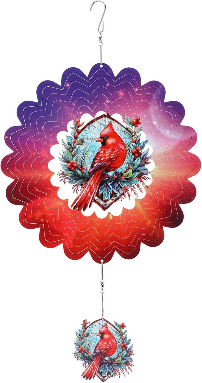 Cardinal Hanging Wind Spinners Outdoor - Stainless Steel Wind Sculpture 12 Inches Wind Chime Patio Lawn Yard Balcony Art Outside Decorations Religious Bereavement Gift for Remembrance Funeral Grieving