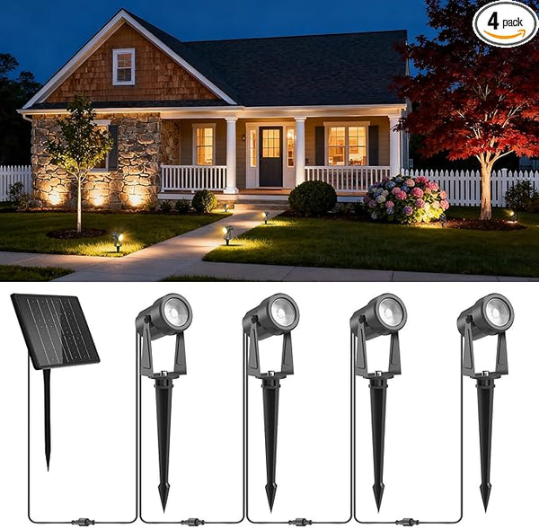 ZYAN Solar Landscape Spotlights, Separate Monocrystalline Panels & USB-C Powered 5400mAh Auto On Off Dusk to Dawn, Outdoor IP65 Waterproof, Warm White for Yard Path Patio (4 Pack)