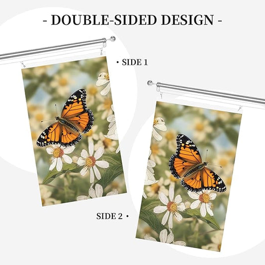 Spring Butterfly Flowers Flag 3x5 Ft Outdoor Flags Vertical Double Sided Garden Flag Funny Outside Yard Flag Party Banner for Wall Art Hanging Poster Indoor Outdoor Decoration