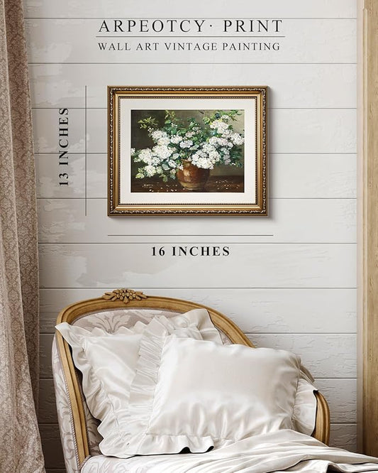 ARPEOTCY Vintage Gold Framed Wall Art, Nature Floral Flowers Retro Paintings, Canvas Prints Artwork with Antique Frame, Victorian Wall Pictures Decor for Living Room Gallery Room, 13x16 inch