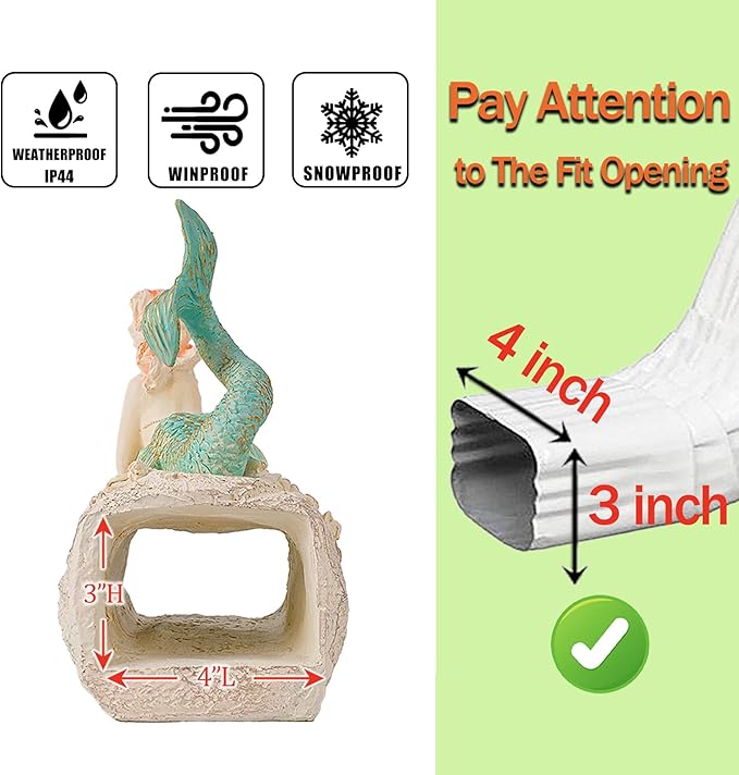 Teaeeno Mermaid Gutter Downspout Extension Decoration, 3''x4'' Downspout Extender Diverter Splash Block Sculpture Outdoor Decor, Animal Resin Statue(Pink)