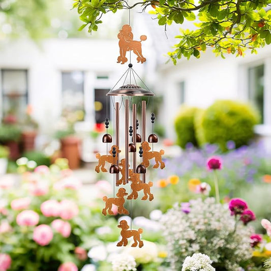 Poodle Wind Chimes for Outside - Poodle Gifts for Women Men, Christmas Birthday Housewarming Gifts Idea, Metal Dog Memorial Sympathy Wind Chimes for Outdoor Garden Patio Yard Porch Decor