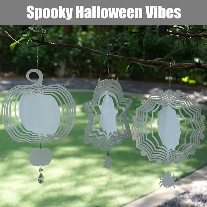 4Pack 8 inch Sublimation Wind Spinner Blanks 3D Aluminum Metal Wind Sculpture Kinetic Spinners for Yard and Garden Indoor Art Ornaments Hanging Decoration (Halloween Spider)