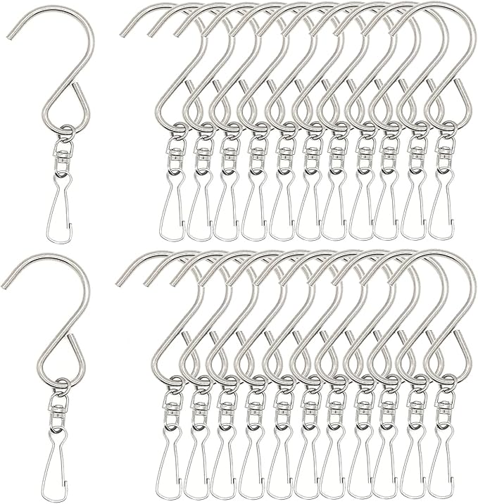 24 Pack Swivel Hooks Clips for Hanging Wind Chimes, Crystal Twisters, Outdoor Ornaments Party Supply