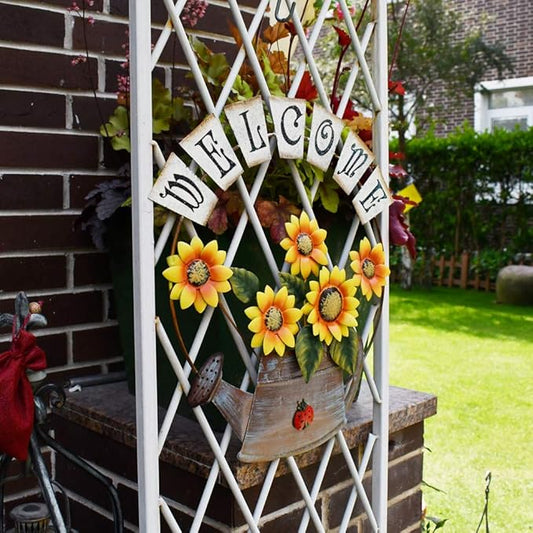 Welcome Sign Metal Hanging Sunflower Signs for Front Door Porch Wall - Rustic Decorative Door Hanger Indoor Outdoor Spring Decoration Wreath Decor (B)