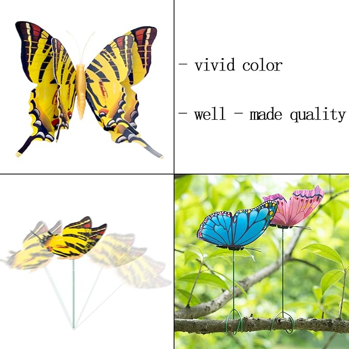 FENELY Butterfly Garden Decor Stakes,Double Wing Waterproof 3D Garden Ornaments Outdoor Decorations for Patio Lawn Yard PVC Gardening Art Christmas Whimsical Gifts