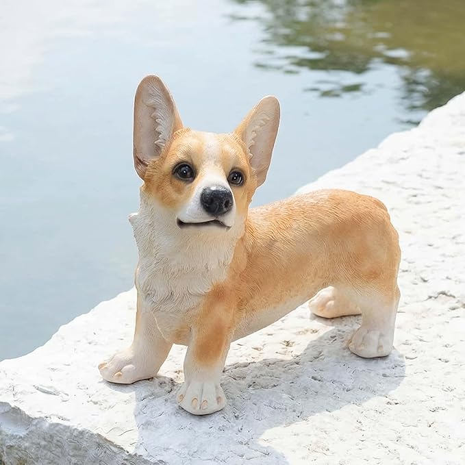 Charming Realistic Welsh Corgi Dog Statue | Realistic Animal Statues, Real Dog Statue Ornaments Perfect for Indoor & Outdoor Pet Decor - Home, Garden, Porch, Patio Accent
