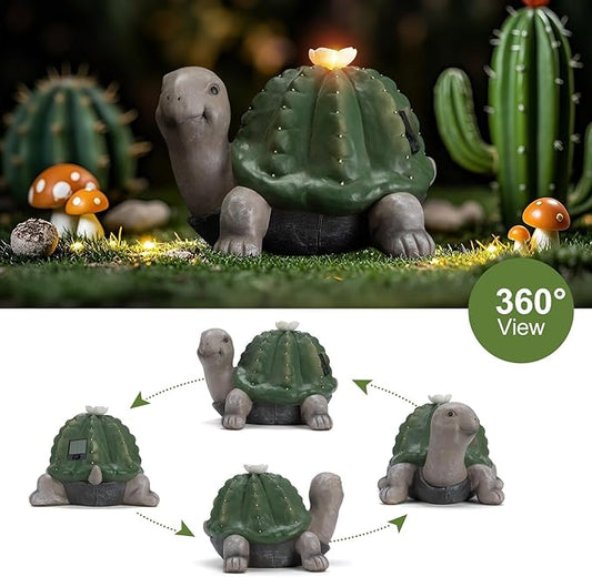 Etlemonde Solar Cactus Turtle Statue Garden Decor Light - Outdoor Decorative LED Flower, Suitable for Patio, Lawnand Garden Decorations, Gifts for Mom
