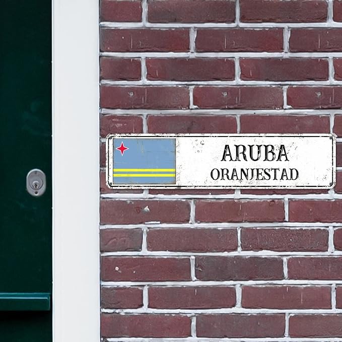 Personalized Aruba Street Sign Aruba Flag Metal Sign Capital City of Aruba Metal Sign Road Vintage Metal Wall Art Rustic Country City Indoor & Outdoor Decor for Home Man Cave Door Porch 24x6inch