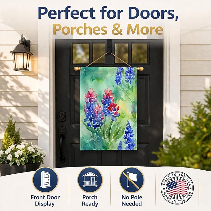 Caroline's Treasures Texas Bluebonnets in Watercolor House Flag Large Porch Sleeve Pole Decorative Outside Yard Banner Artwork Wall Hanging, Polyester, House Size, Multicolor