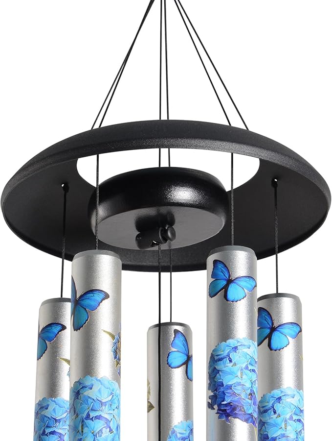 Blue Hydrangea Wind Chimes for Outside,Memorial Wind Chimes for Loss of Loved One Mother Father,Memorial Gifts,Sympathy Gift Baskets & Bereavement Gift idea,Wind Chime in Memory of a Loved One Mom