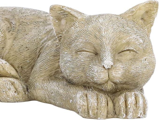 Hapivida Cat Garden Statue Outdoor, 5.5in Mini Cat Figurine Memorial Statue Sleeping Pet Statues Decor Resin Realistics Sculptures Gift