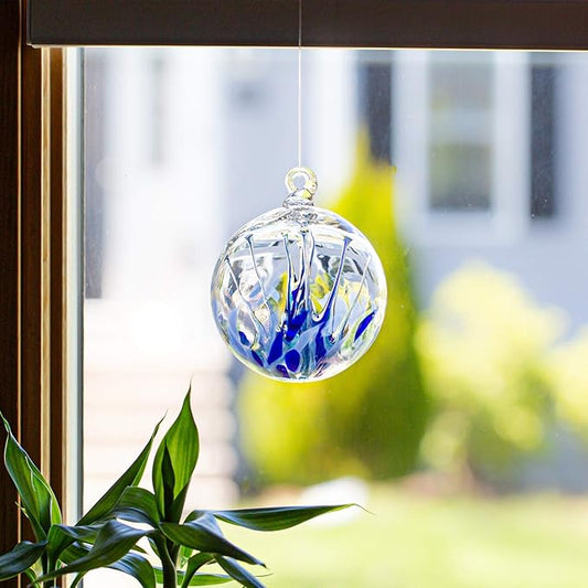 Luke Adams Handmade Glass Gazing Balls for Garden – Hand Blown Glass Gazing Ball for Yard Décor – Decorative Garden Globe Raindrop (Blue)